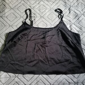 Forever 21 Plus Satin Feel Cropped Black Slip Camisol Size 2X Goth Whimsy Rave